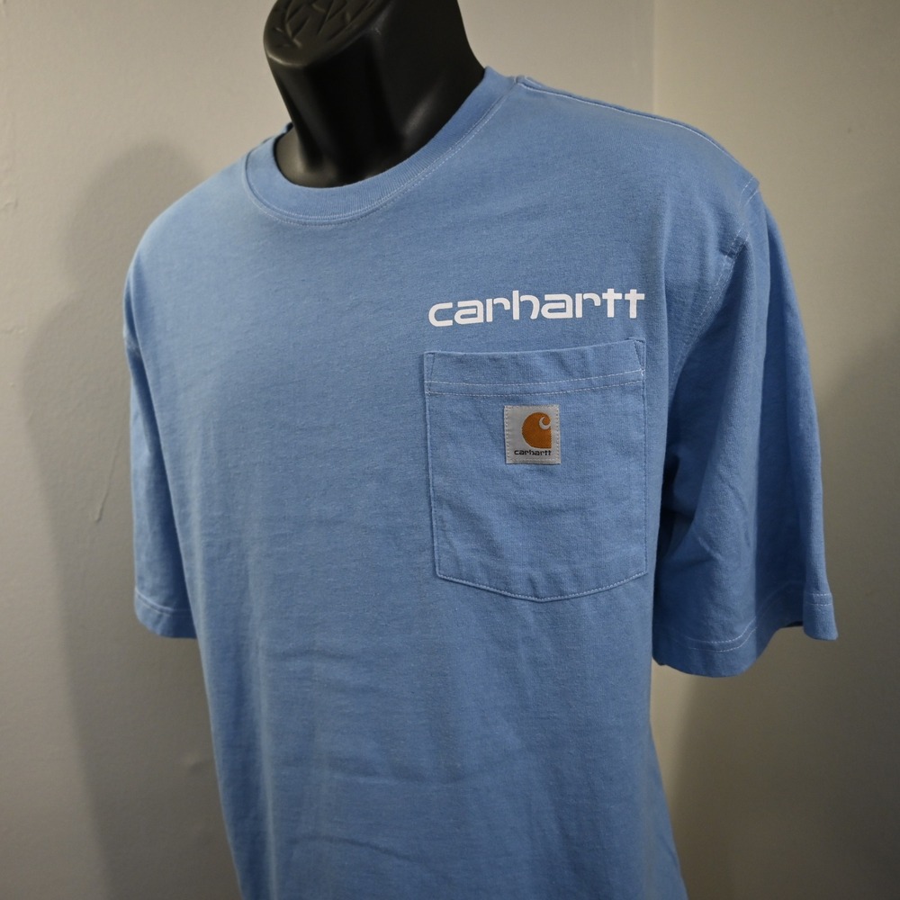 Carhartt Pocket T-Shirt Mens Large Loose Fit Light Blue Graphic TK5665-M